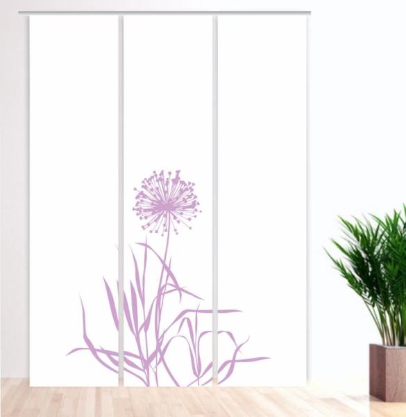 Flächenvorhang Allium 24  blanco flieder - 3teiliges Set Flächenvorhang 3er Set, Schiebegardine, Schiebegardinen, blickdicht, Flächenvorhang blickdicht, Schiebevorhang,